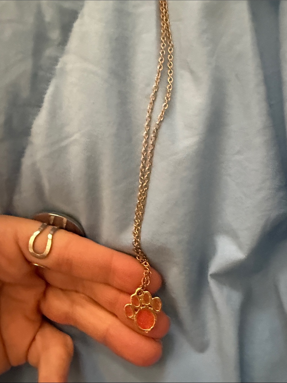 Gold Paw Pendant Necklace with Coral Center